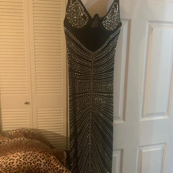 STRAPPY MESH RHINESTONE EVENING COCKTAIL DRESS. - Picture 2 of 5